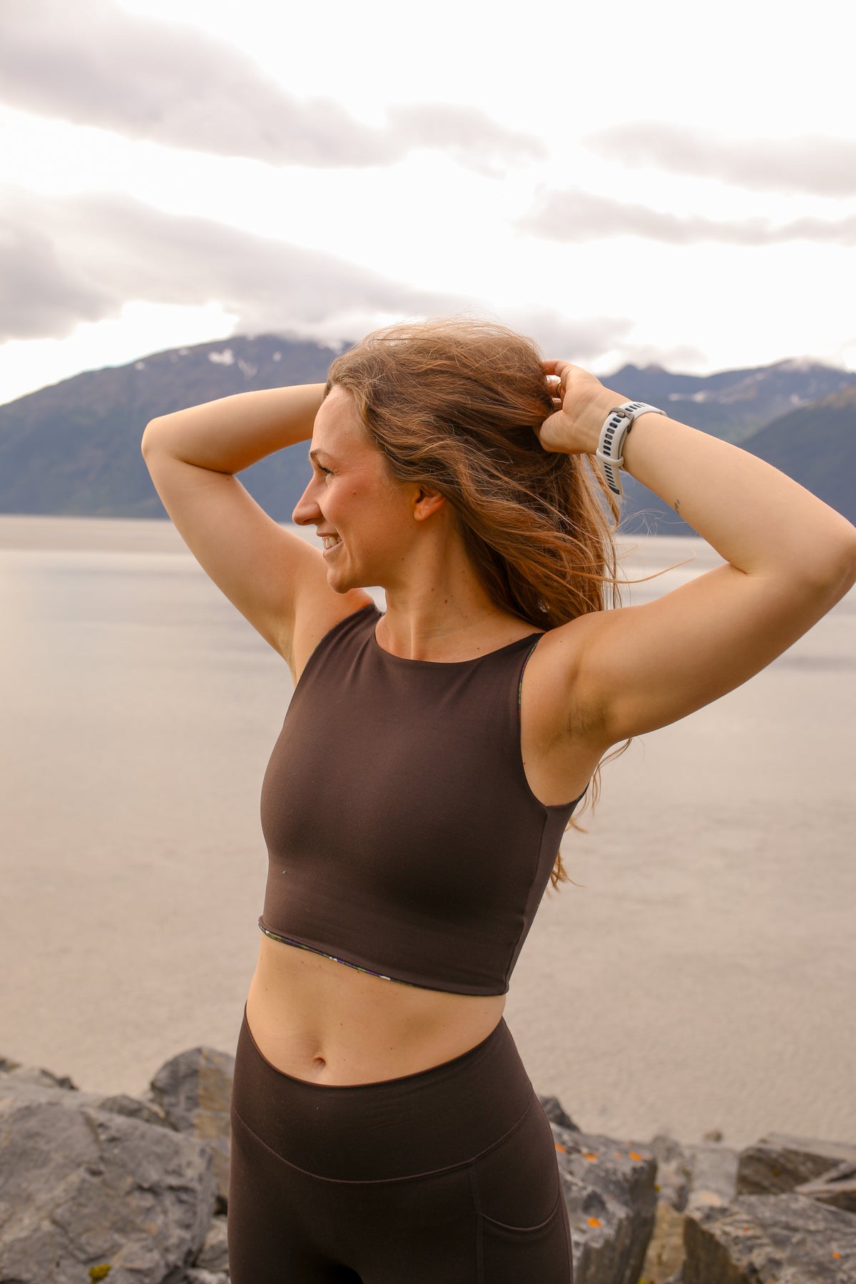 Push On Reversible Croptop in Nightcap/Truffle print, front view 