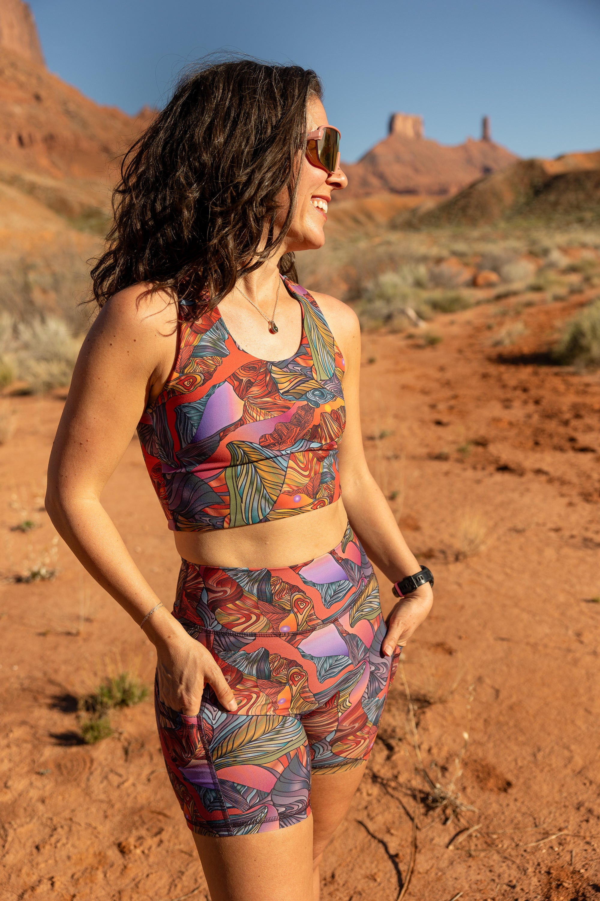 Commit reversible Croptop in Blueprint and Race To The Top print, front set view