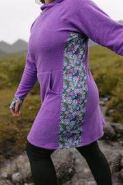 Fleece Treasure Dress in Alpenglow purple, side pattern detail view