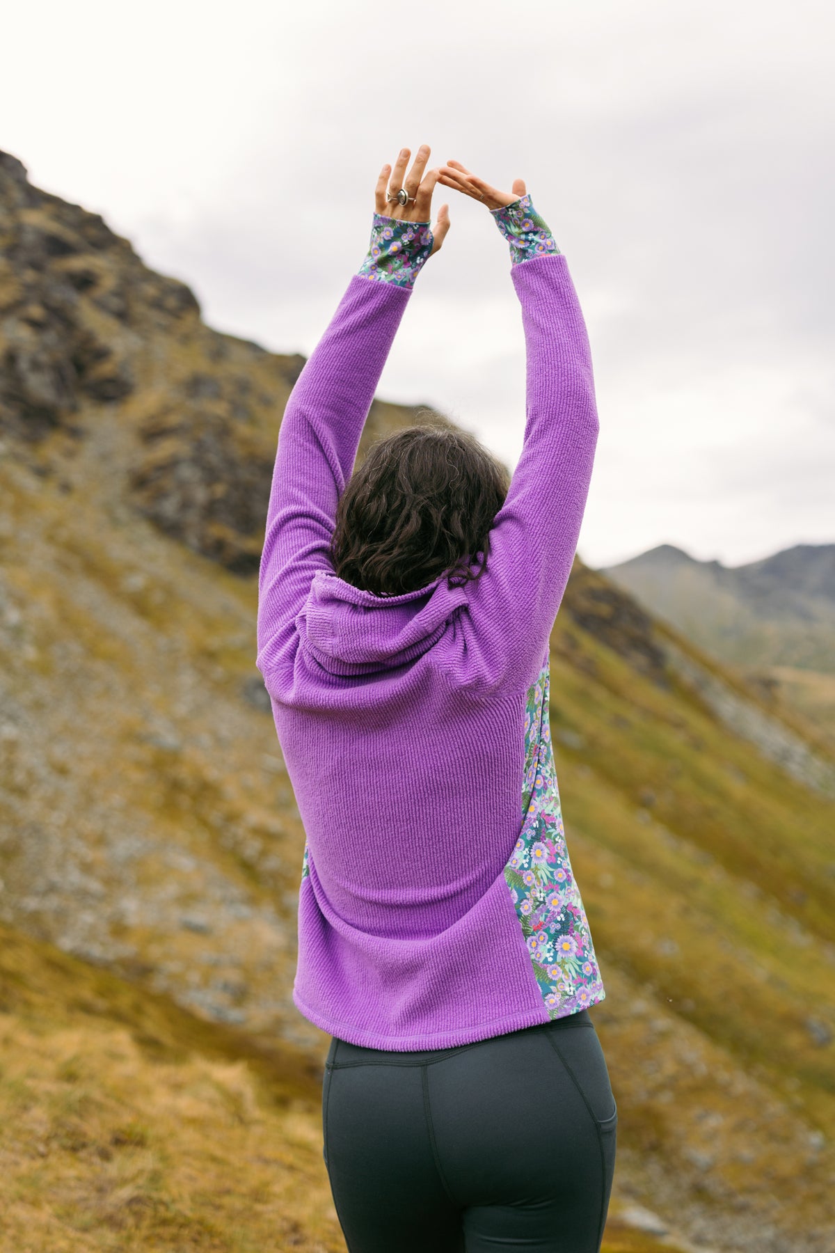 Climb On Fleece Hoodie in Alpenglow purple, back view